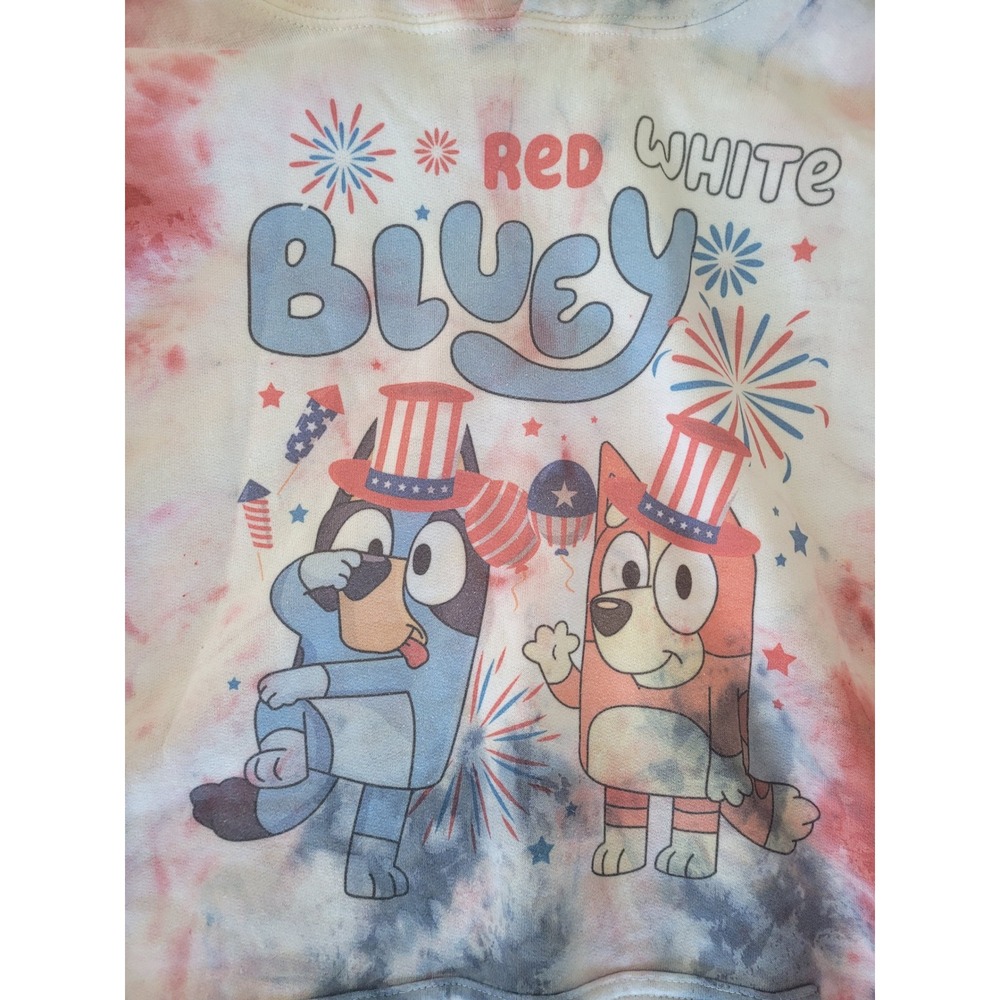 Gildan‎ Bluey Hoodie Red White Tie Dye Patriotic Fireworks XL #18